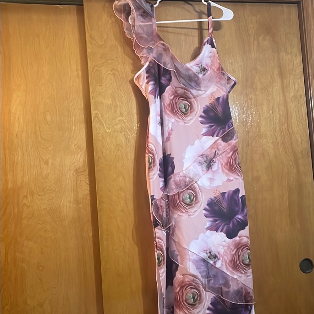 Floral Pink One-Shoulder Dress